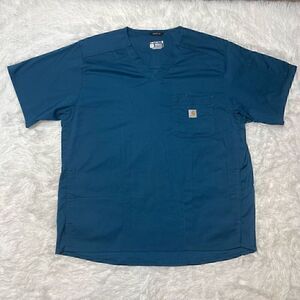 Carhartt Scrub Top Size XL Blue Modern Fit Rugged Flex Pockets Vneck NEW